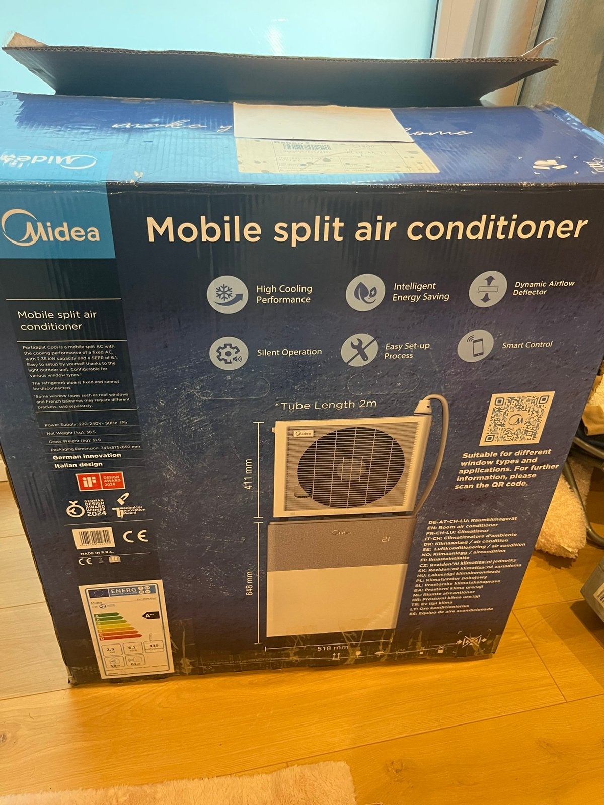 Portable spli airco portasplit midea, Witgoed en Apparatuur, Ophalen, Minder dan 60 m³, 3 snelheden of meer, Zo goed als nieuw