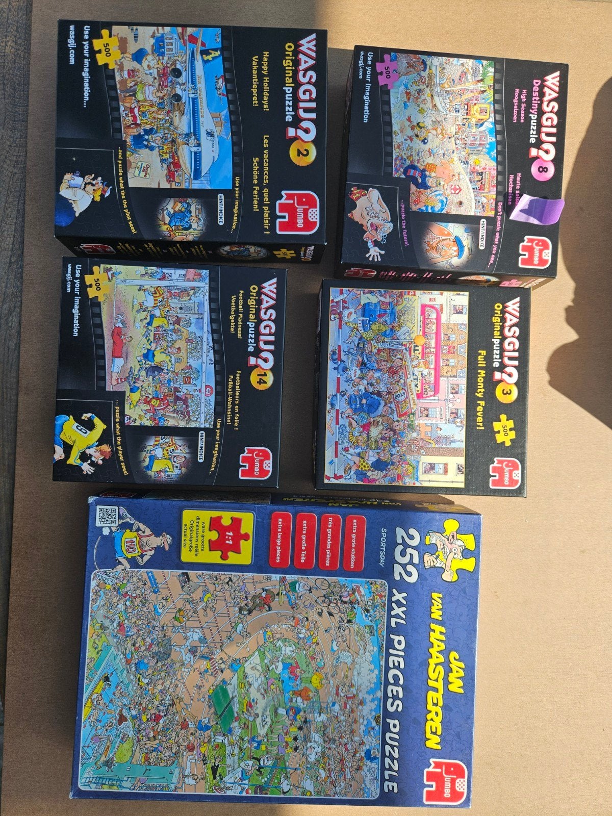 4x Wasgi 500stj en 1 Jan van Haasteren puzzel, Ophalen of Verzenden, 500 t/m 1500 stukjes, Zo goed als nieuw