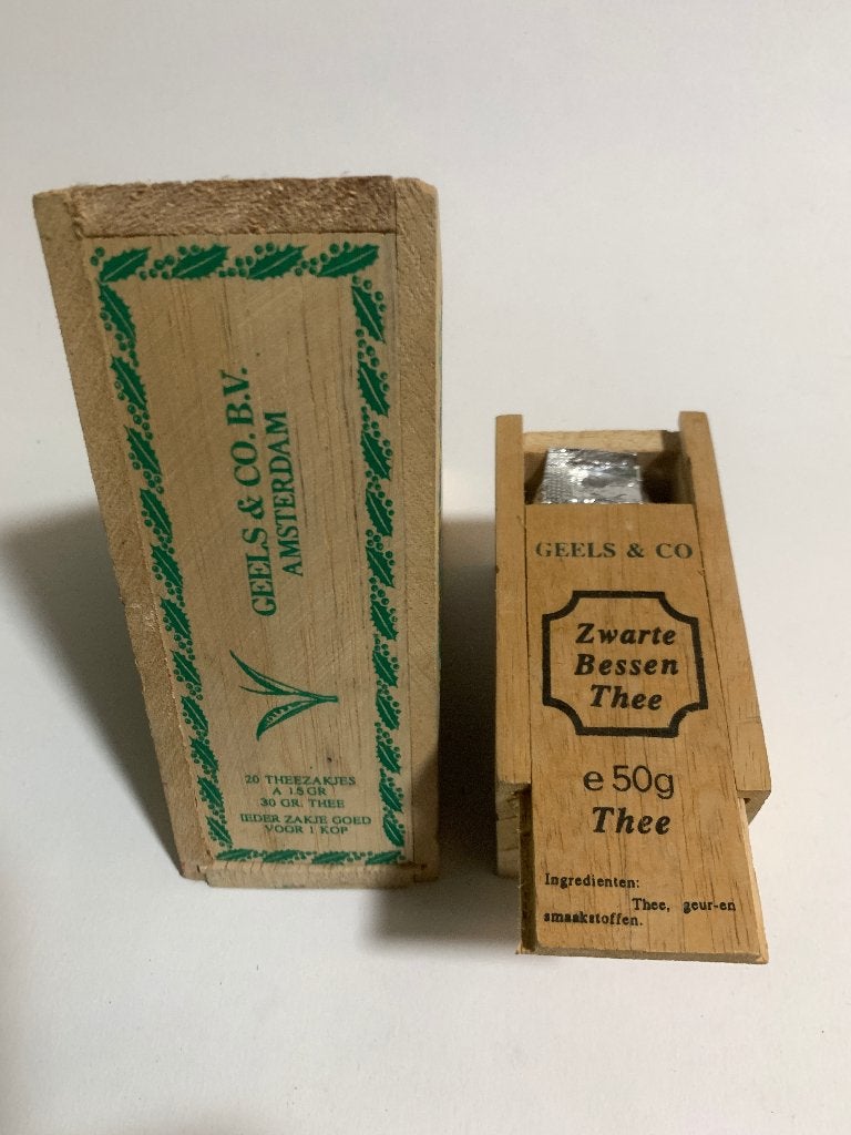 2 Vintage Houten doosjes voor thee Theedozen Geels & Co, Ophalen of Verzenden, Zo goed als nieuw, Hout