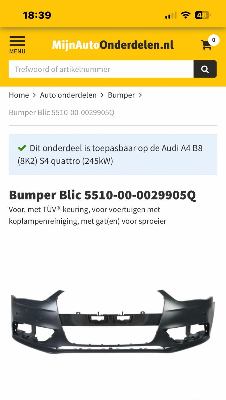 Audi A4 B8.5 voorbumper, Voor, Nieuw, Bumper, Audi
