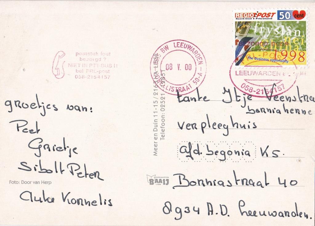 Regiopost – NO-Friesland 058 – fryslân nei China 1998, Postzegels en Munten, Verzenden, Overige typen