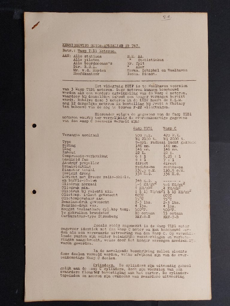 KLM kennisgeving motor-afdeeling no.747 uit 1933 (K1016), Verzamelen, Ophalen of Verzenden, Gebruikt, Boek of Tijdschrift