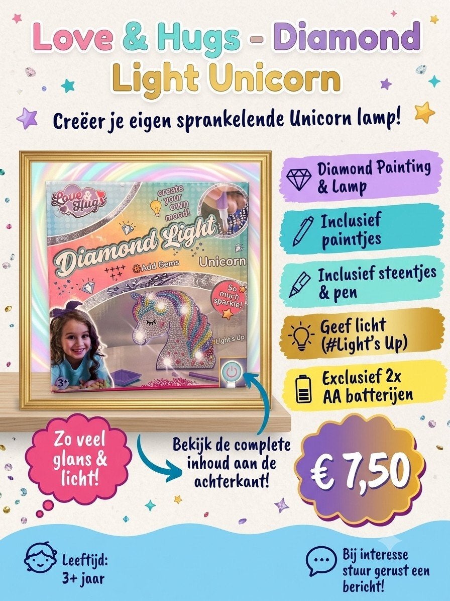 Love & Hugs Diamond Light Unicorn – Knutselset & Nachtlampje, Fantasie, Ophalen of Verzenden, Zo goed als nieuw, Overige merken