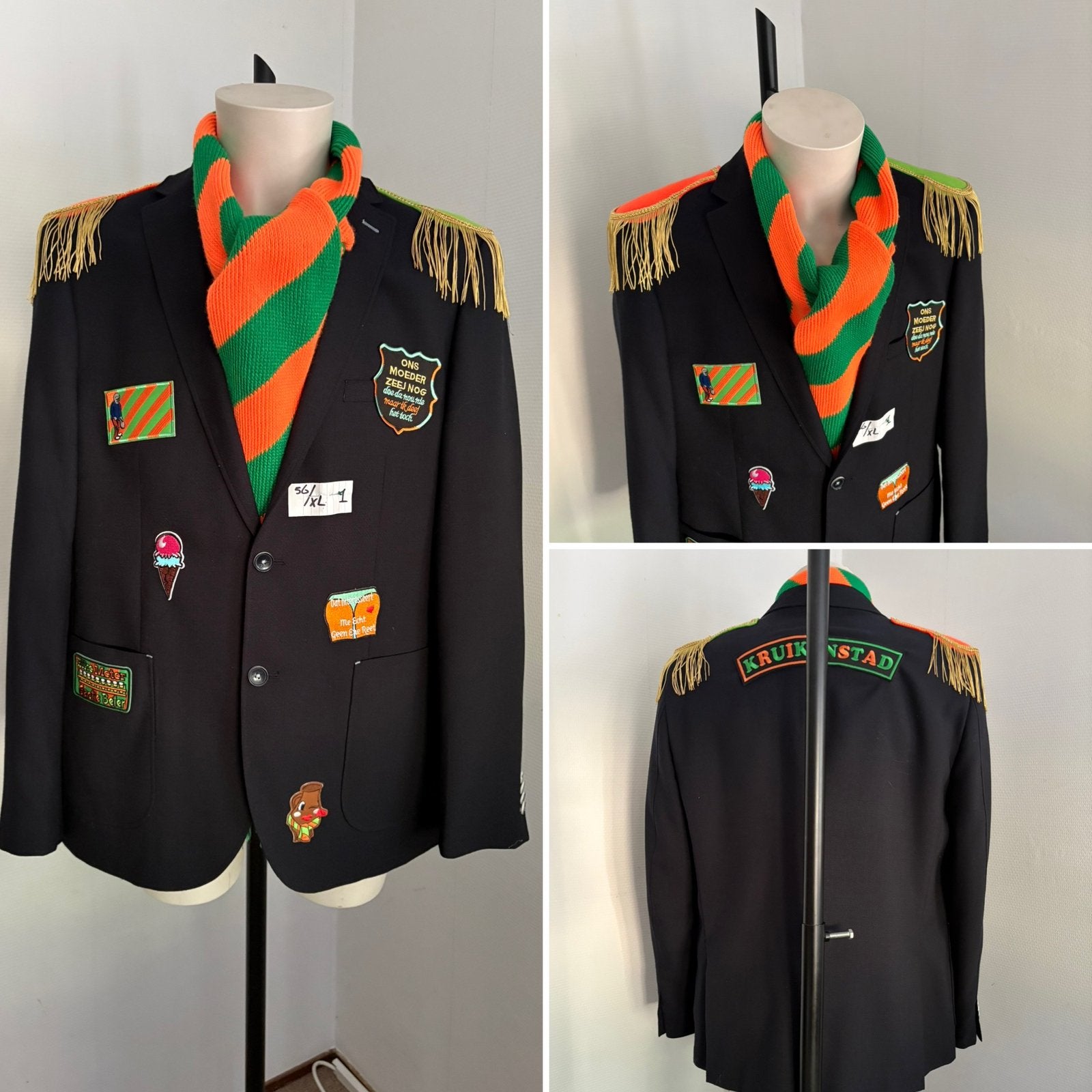 (1) Kruikenstad Colbert/Jas maat 56/X(X)L emblemen unisex, Ophalen of Verzenden, Zo goed als nieuw, Maat 56/58 (XL)