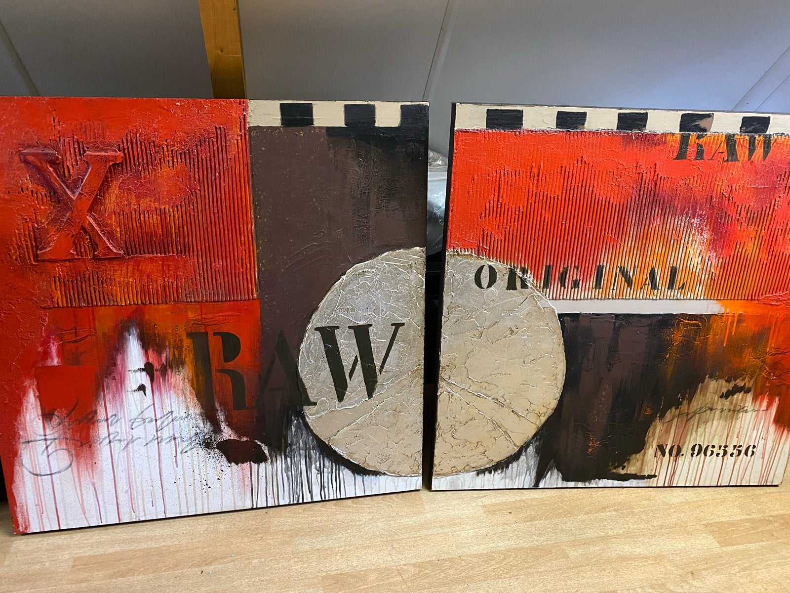 Twee stuks abstracte schilderijen met Cobra certificaat, Antiek en Kunst, Ophalen