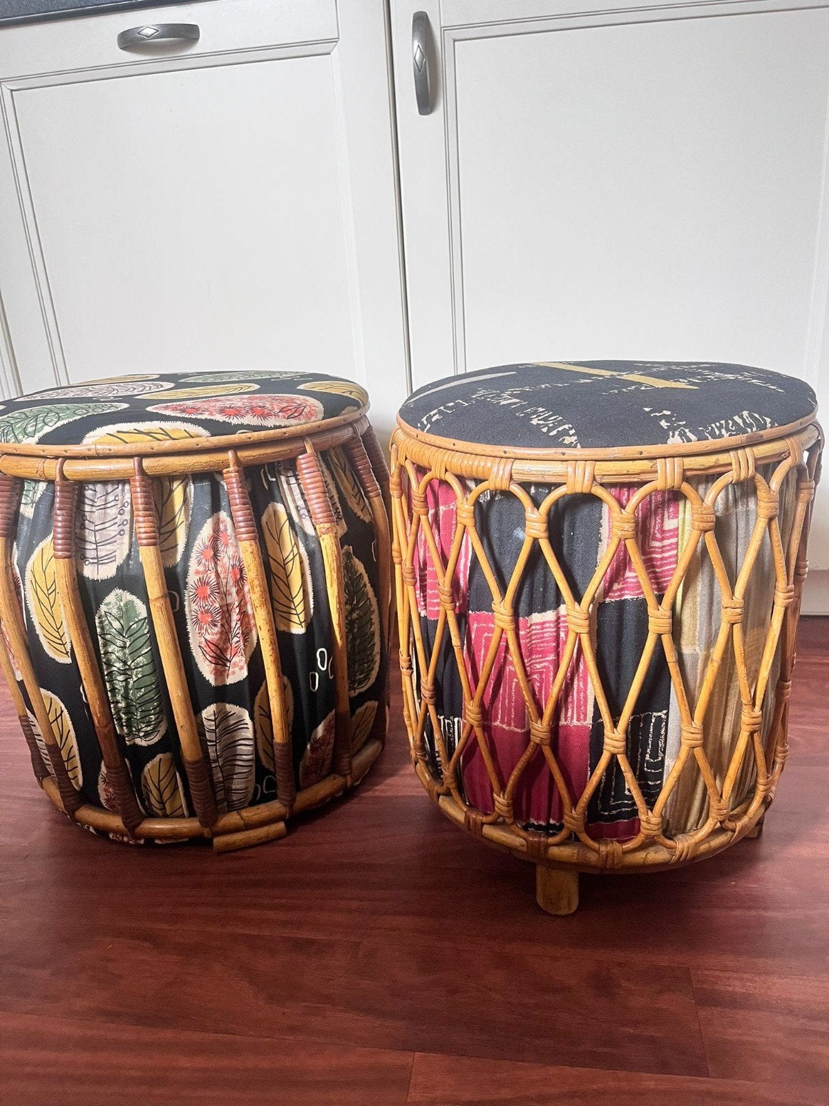Vintage rotan poefen jaren '60 - set of per stuk, Huis en Inrichting, Banken | Voetenbanken en Poefen, Ophalen
