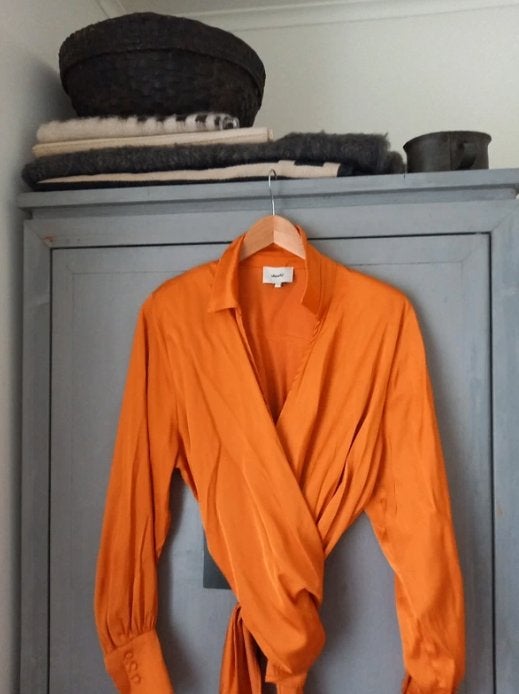 Shoeby X Lonneke Nooteboom Satijnen Wikkelblouse Oranje XL, Kleding | Dames, Maat 46/48 (XL) of groter, Oranje, Ophalen of Verzenden