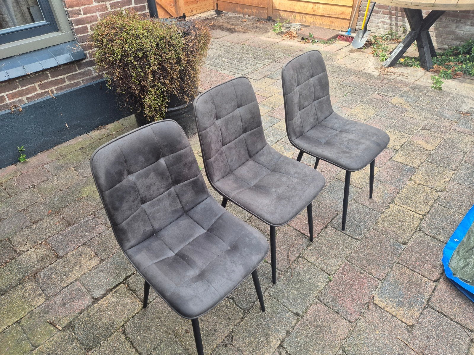 Set van 3 grijze eetkamerstoelen - Gebruikt, Ophalen, Gebruikt, Drie, Metaal
