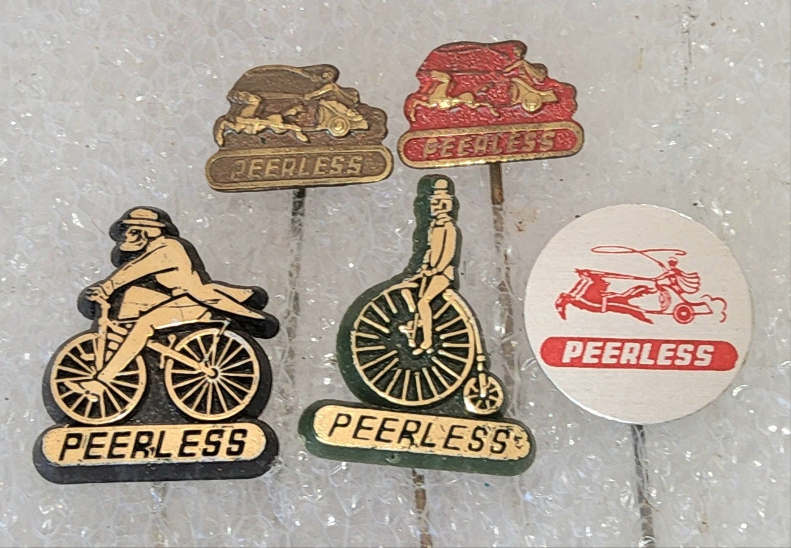 5 Peerless Speldjes - Vintage Fiets, Verzamelen, Ophalen of Verzenden, Gebruikt, Transport, Speldje of Pin