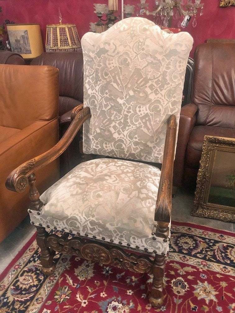 Antieke fauteuil Franse Os De Mouton brocante grote stoel, Ophalen