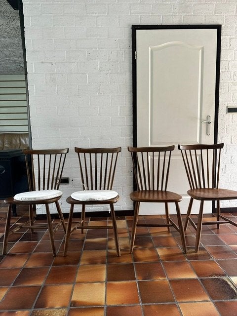 4 Pastoe eettafelstoelen vintage design, Gebruikt, Bruin, Ophalen of Verzenden, Vier
