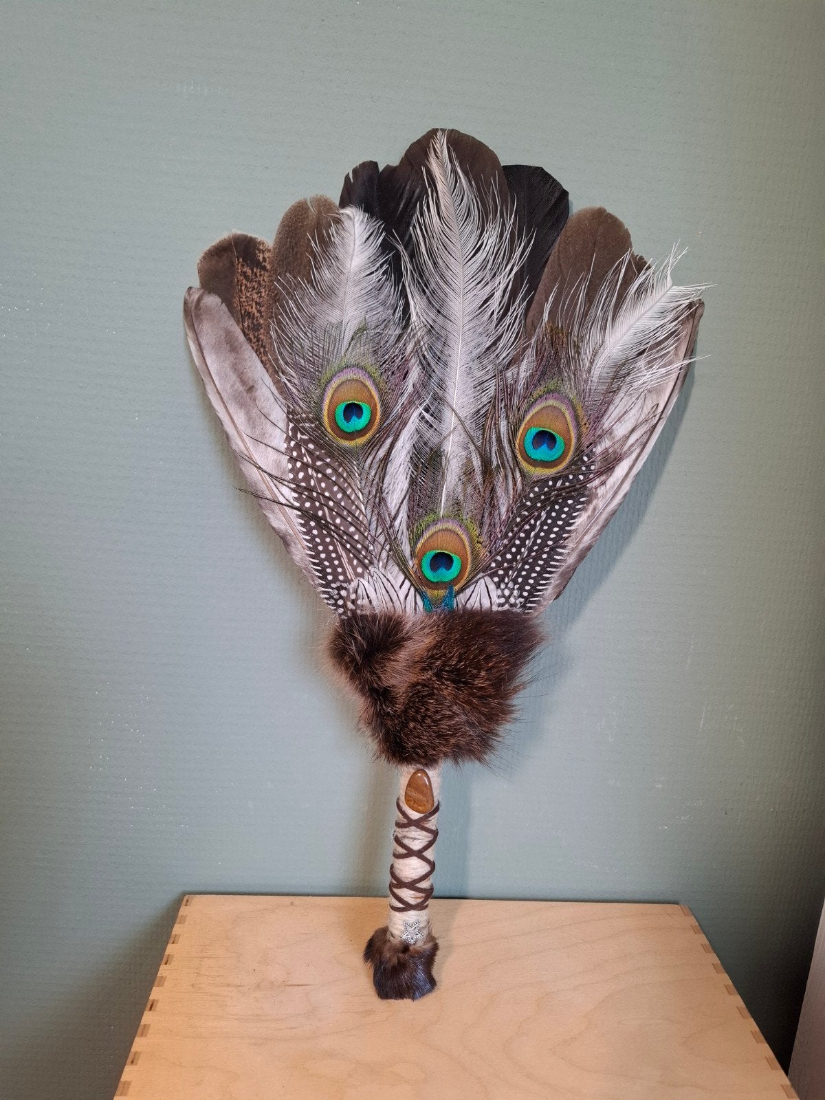 Smudge veren waaier met pauw, kalkoen en struisvogel veren, Ophalen of Verzenden