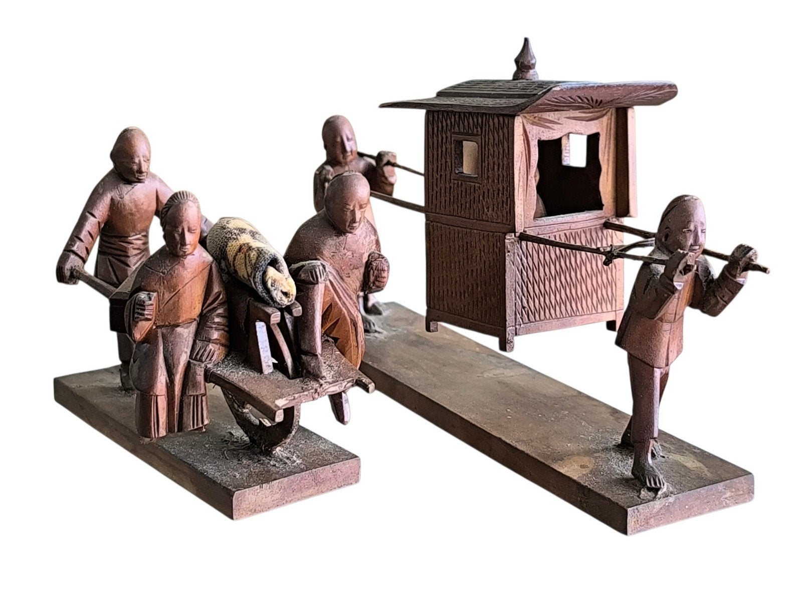Antiek Chinees miniatuur dragers 2x, Ophalen of Verzenden