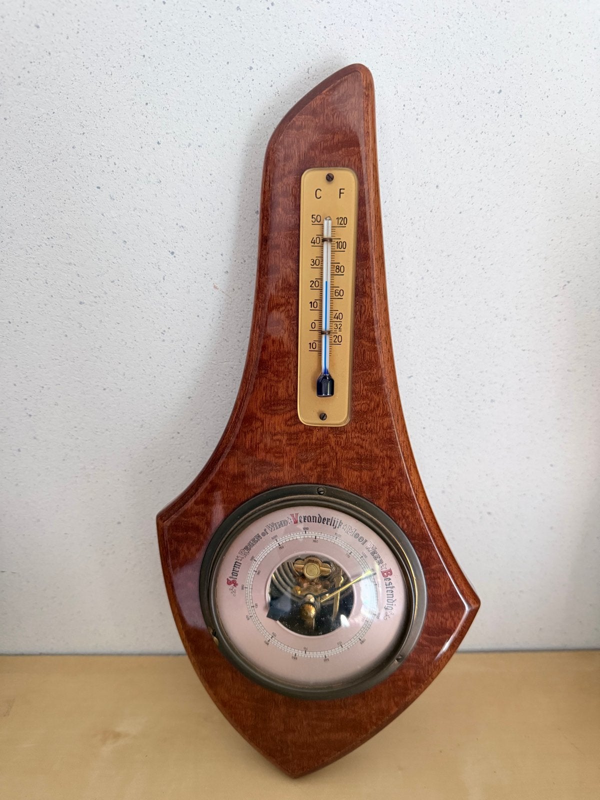 Vintage Weerstation met Barometer en Thermometer, Ophalen of Verzenden, Gebruikt, Weerstation