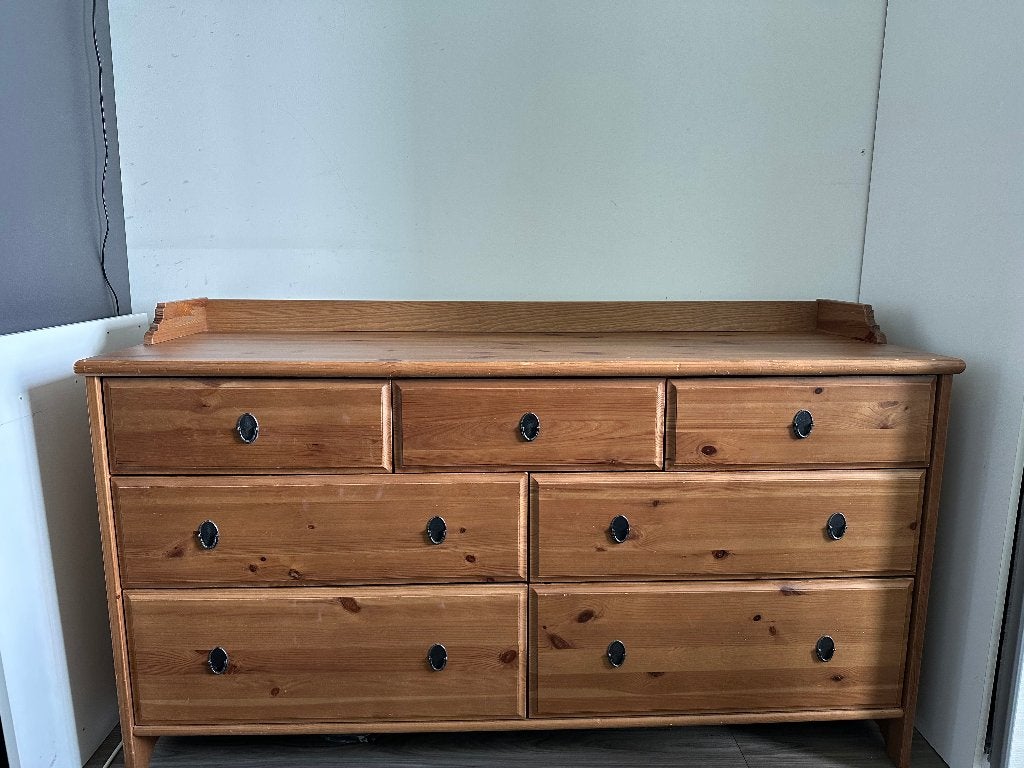 Ikea Leksvik solid wood ladekast dresser chest 7 drawers, Ophalen, 100 tot 150 cm, 5 laden of meer, Zo goed als nieuw