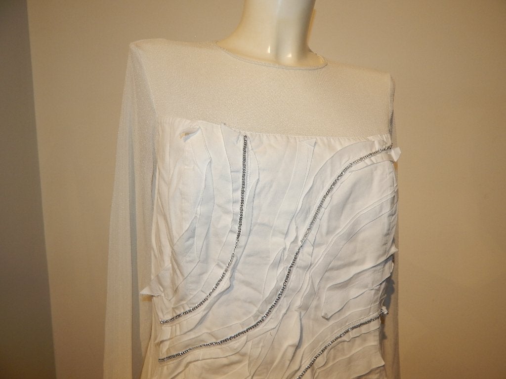 Anne Fontaine shirt voile bovenkant mouwen steentjes erop46, Wit, Maat 42/44 (L), Lange mouw, Gedragen