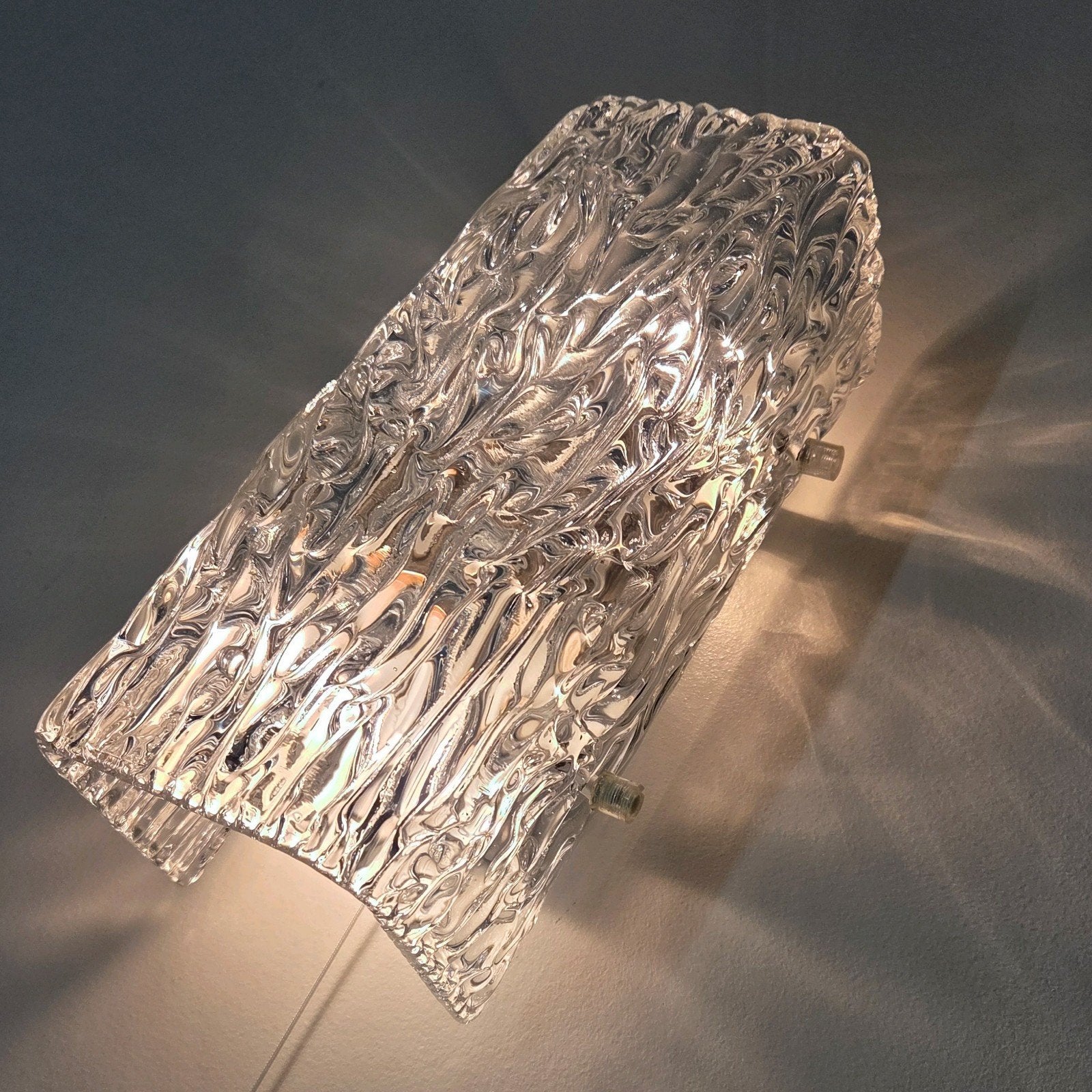 Mid-century wandlamp Kalmar Franken Wave ijsglas jaren 60, Ophalen, E14 (klein), Wandlamp, Glas