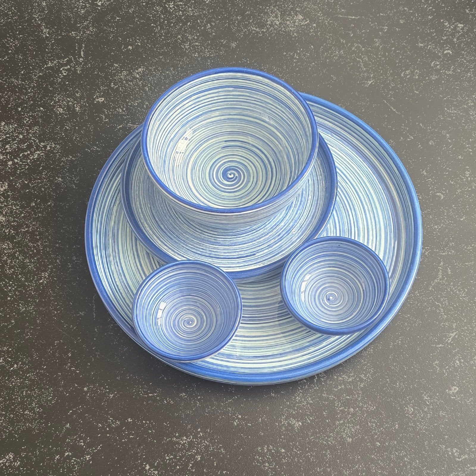 Bowls and Dishes 5-delige serveerset blauw/wit swirl, Huis en Inrichting, Overige merken, Keramiek, Ophalen of Verzenden, Zo goed als nieuw