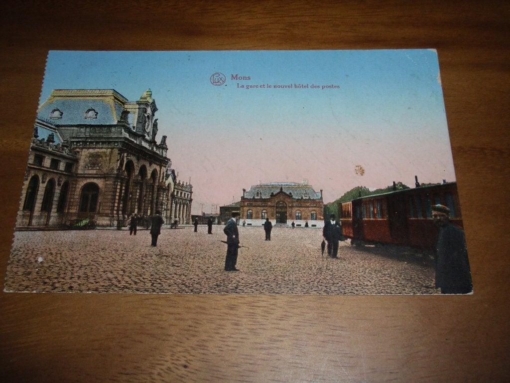 Station Tram  Mons Station en nieuw postkantoor Feldpost, Verzenden, Voor 1920, Gelopen, Henegouwen