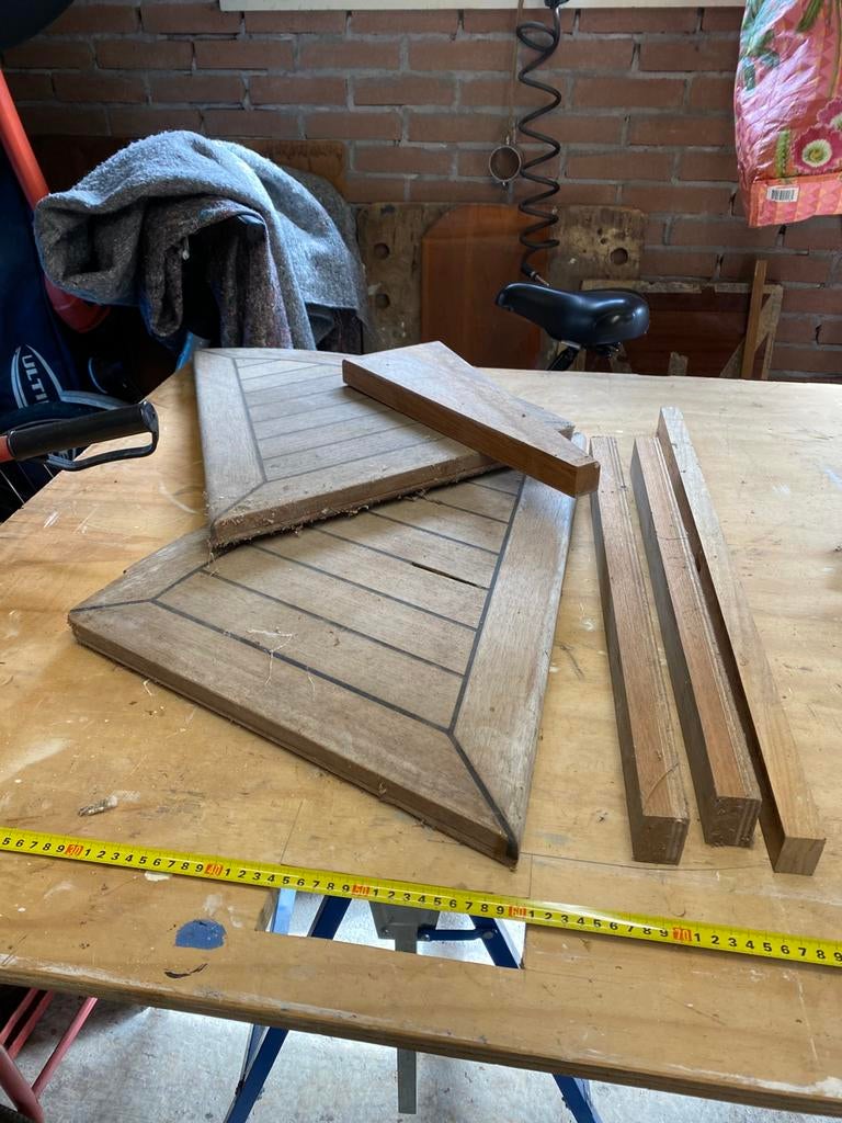 Teak en mahonie reststukken, Doe-het-zelf en Verbouw, Hout en Planken, Minder dan 25 mm, Ophalen of Verzenden, Zo goed als nieuw