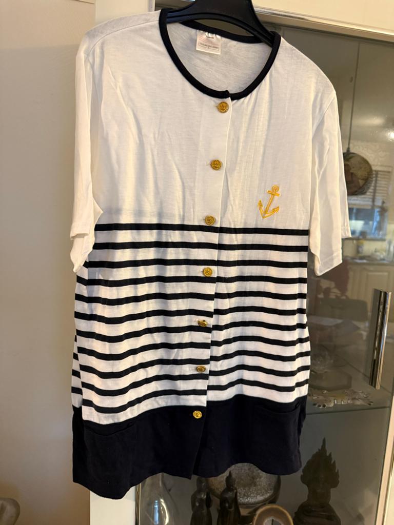 Damart Maritiem Gestreept Shirt met Anker - Maat S, Wit, Ophalen of Verzenden, Zo goed als nieuw, Korte mouw