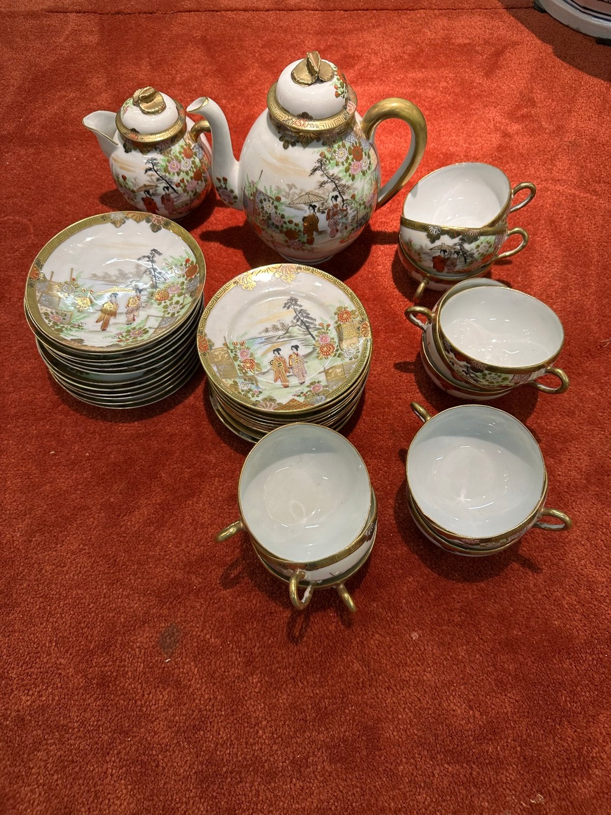 Antiek Japans Servies met Figuren, circa 1900, Antiek en Kunst, Ophalen