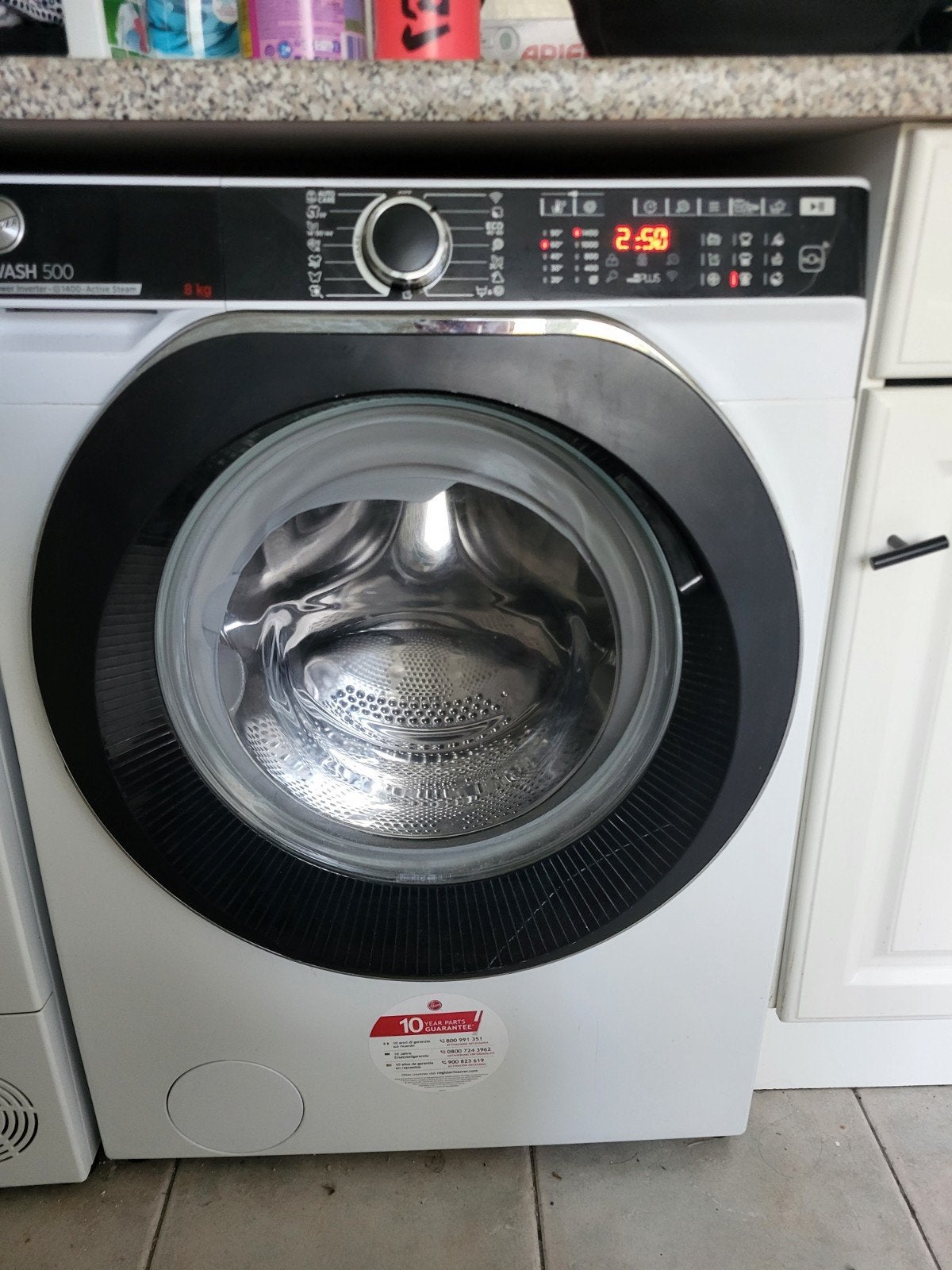 Hoover H-WASH 500 Eco-Power Inverter 8kg Wasmachine, Ophalen, Zo goed als nieuw, Voorlader, 85 tot 90 cm