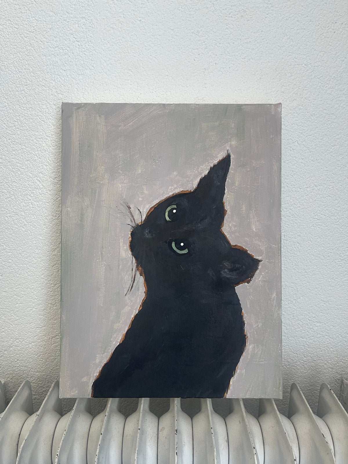Handgemaakt schilderij zwarte kat 30x40 cm, Ophalen, Acrylverf, Handgeschilderd, Dieren