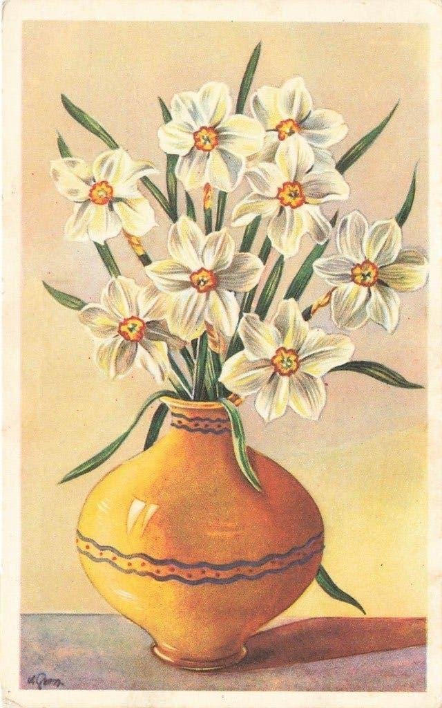 Vaas met Narcissen, Ophalen of Verzenden, 1940 tot 1960, Gelopen, Noord-Brabant