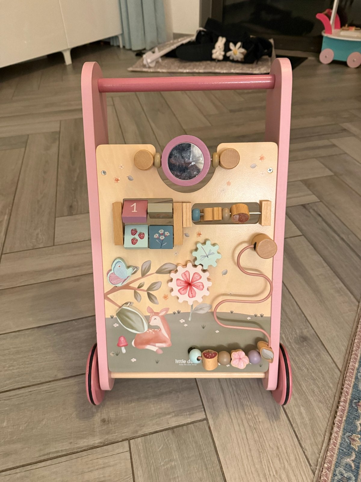 Little Dutch Houten Loopwagen - Roze (Z.G.A.N.), Ophalen, Zo goed als nieuw, Overige typen, Met wieltjes
