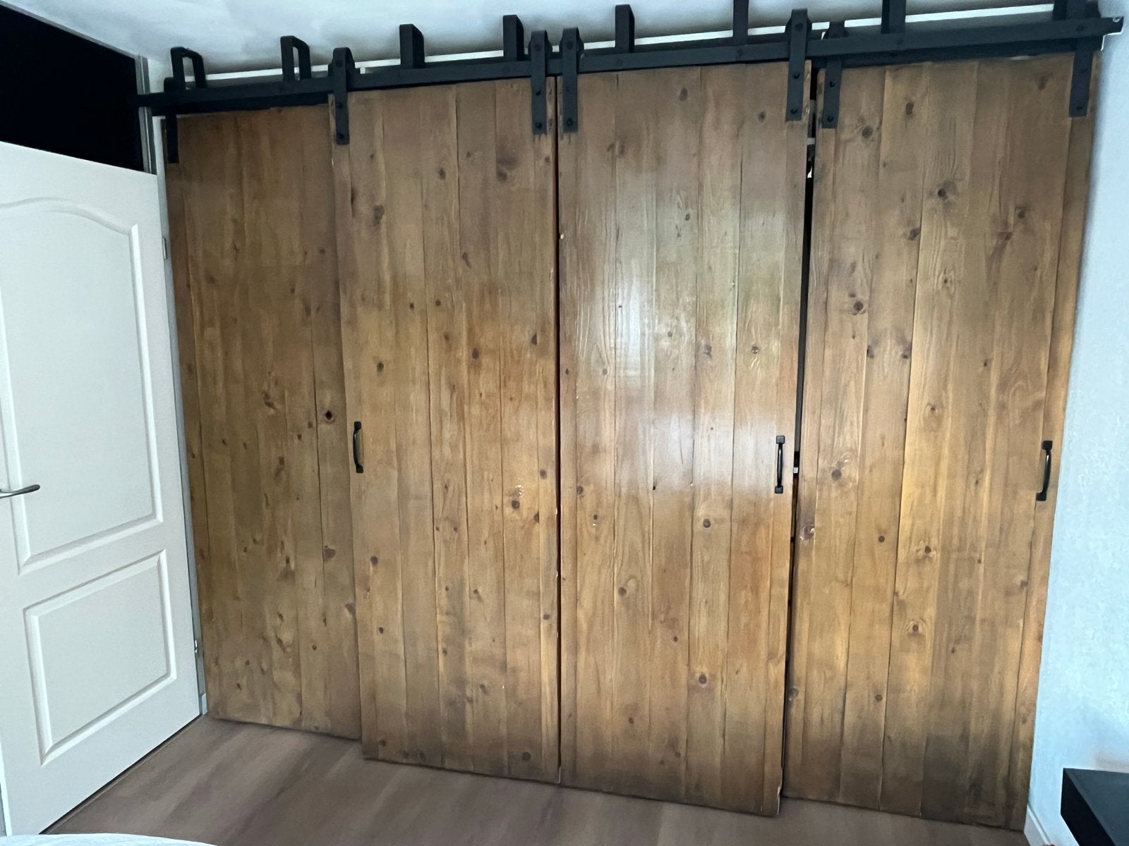 Vier grenenhouten schuifdeuren te koop ( zonder rails ), Ophalen, Gebruikt, 200 cm of meer, 50 tot 100 cm