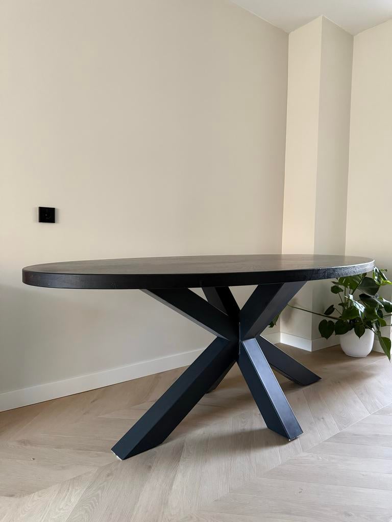 Eetkamertafel zwart eikenhout, Huis en Inrichting, Tafels | Eettafels, Ophalen, Gebruikt, 100 tot 150 cm, Eikenhout