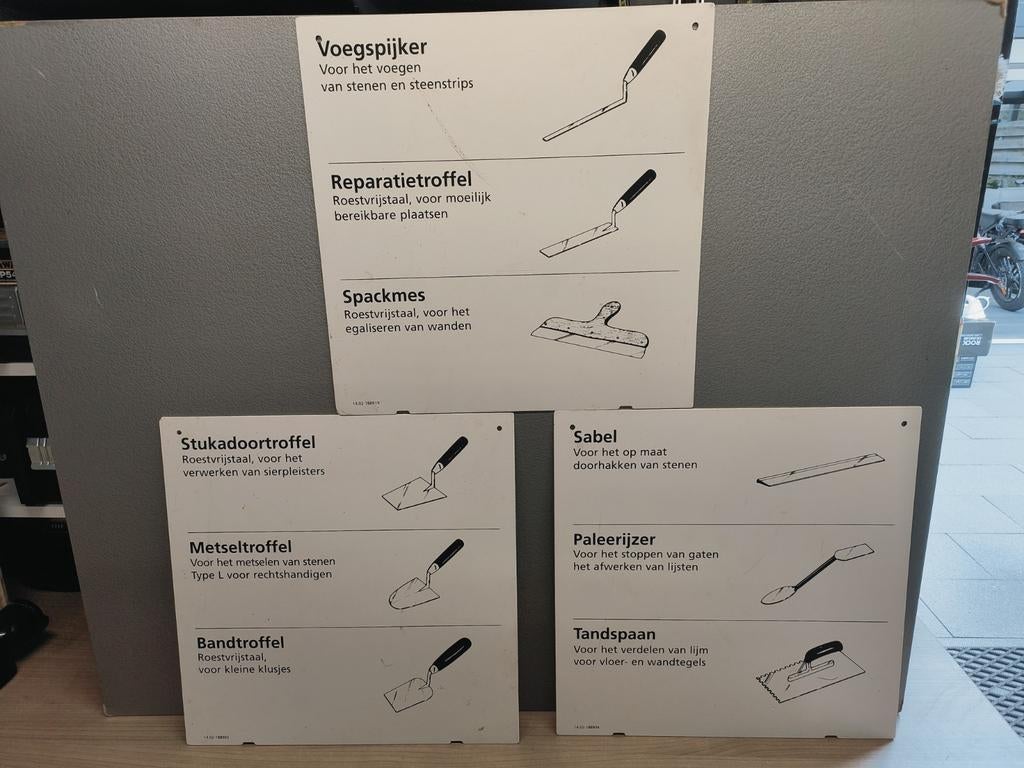 Informatieborden voor gereedschap, Doe-het-zelf en Verbouw, Gereedschap | Handgereedschap, Ophalen of Verzenden, Gebruikt
