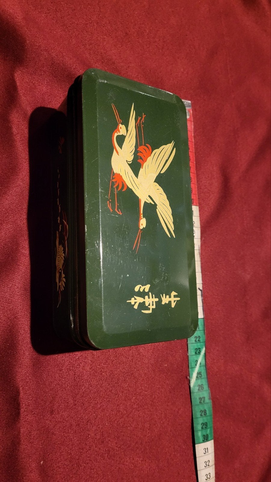 Vintage blikken doos met kraanvogels en bloemmotief, Ophalen of Verzenden, Gebruikt, Overige, Overige merken