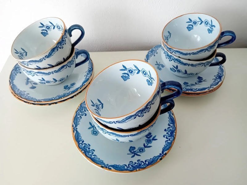 6 koffie kop en schotels Rorstrand Ostindia puntgaaf., Nieuw, Ophalen of Verzenden, Overige stijlen, Kop(pen) en/of Schotel(s)