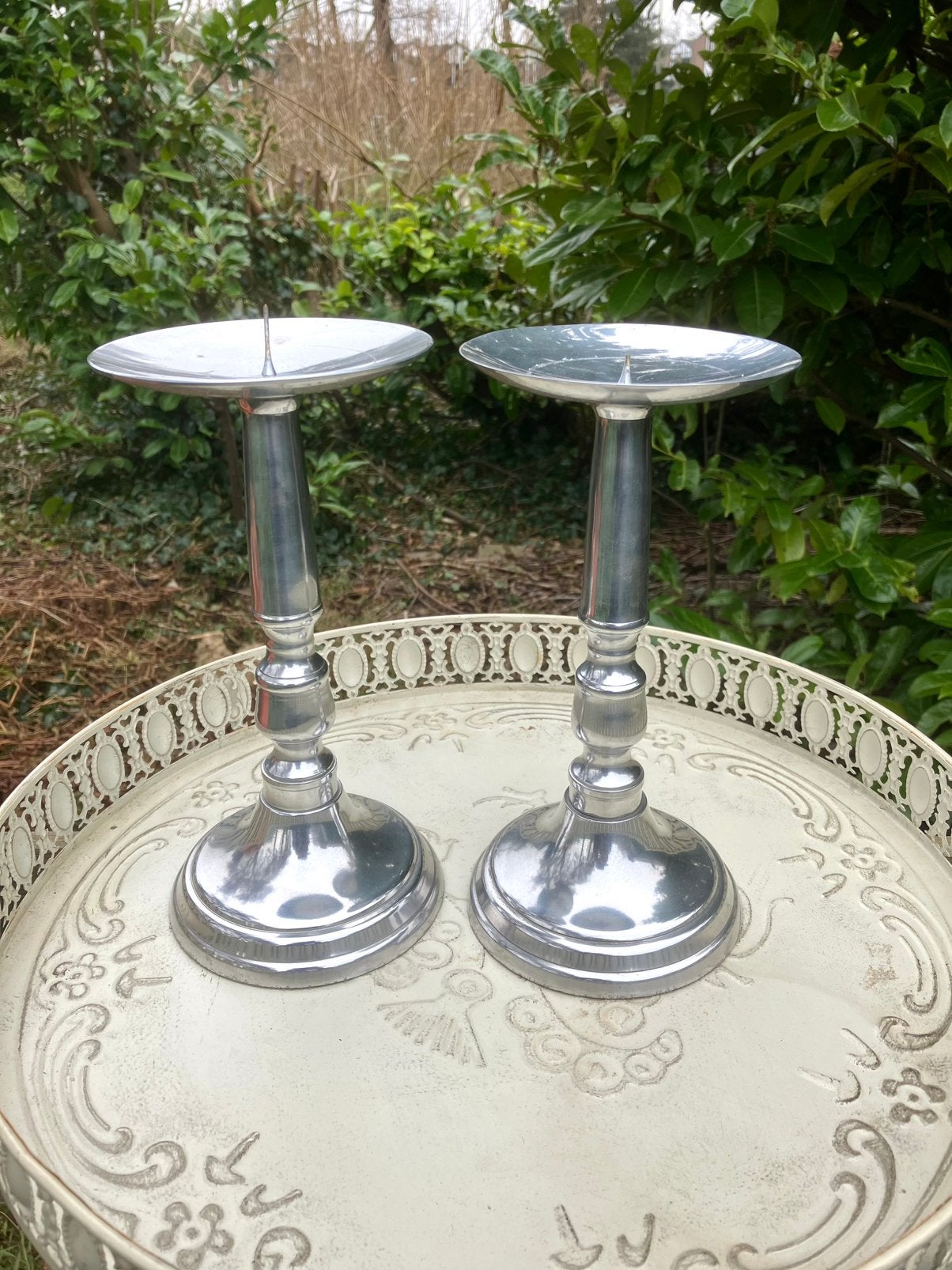 Verzilverde kandelaars voor stompkaarsen, Antiek en Kunst, Ophalen of Verzenden, Zilver