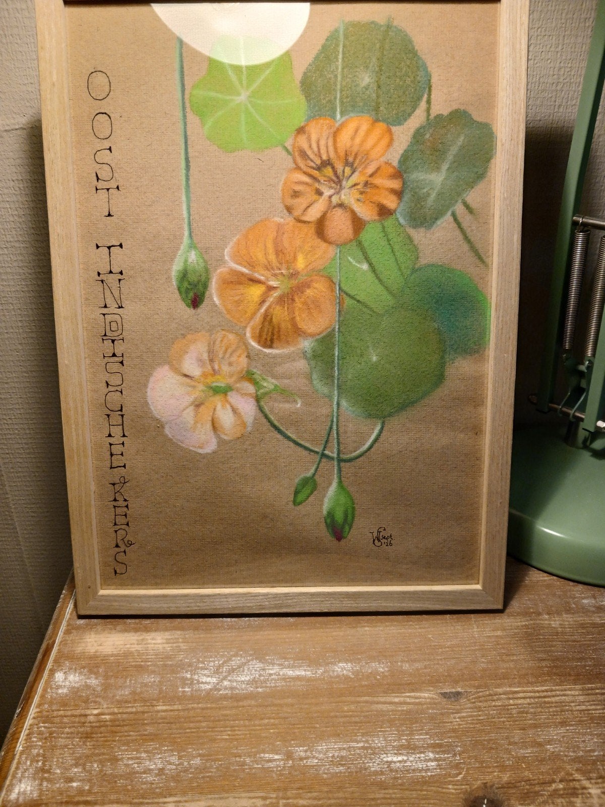 2 pasteltekeningen 24x31 cm in lijst, Antiek en Kunst, Bloemen, Handgeschilderd, Realistisch, Ophalen of Verzenden