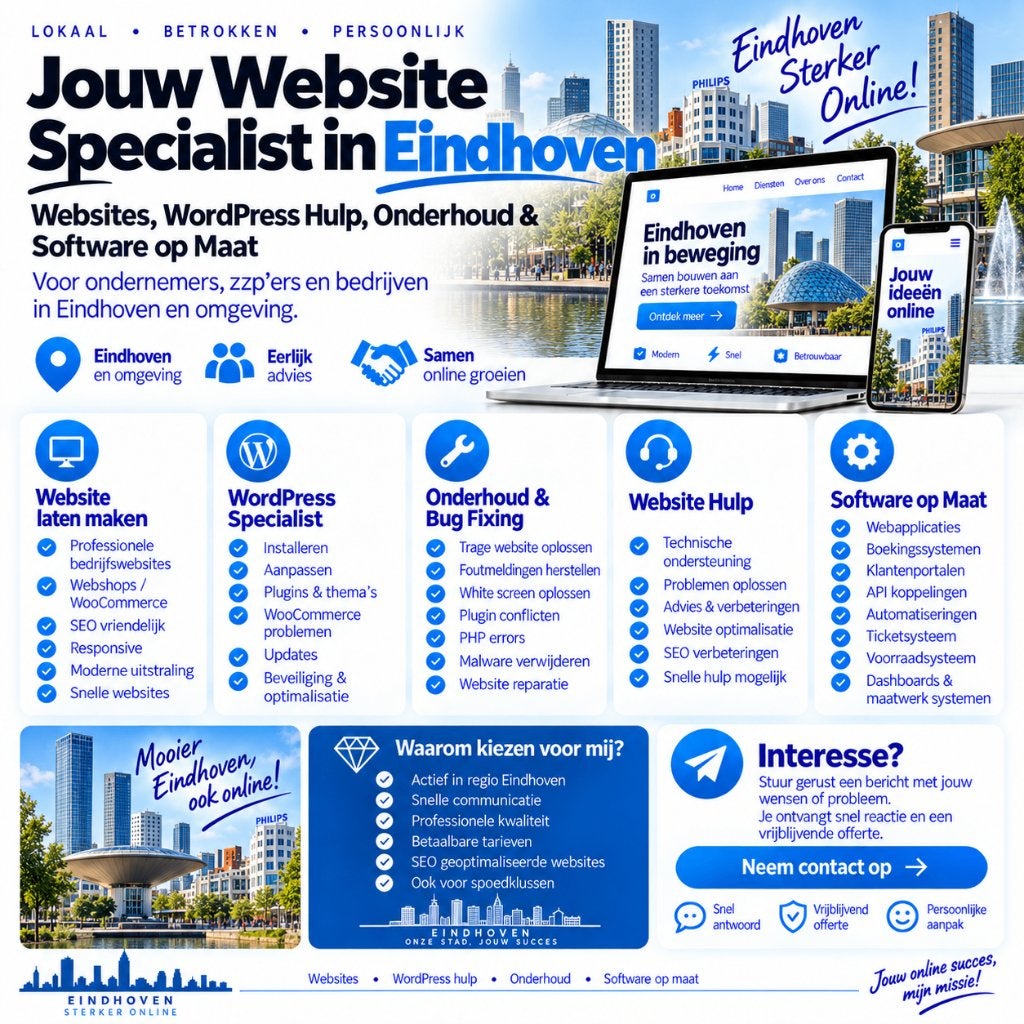 Website Laten Maken & WordPress Hulp Eindhoven, Vanaf 3 jaar, Geschikt als bijbaan, Freelance of Uitzendbasis, 33 - 40 uur
