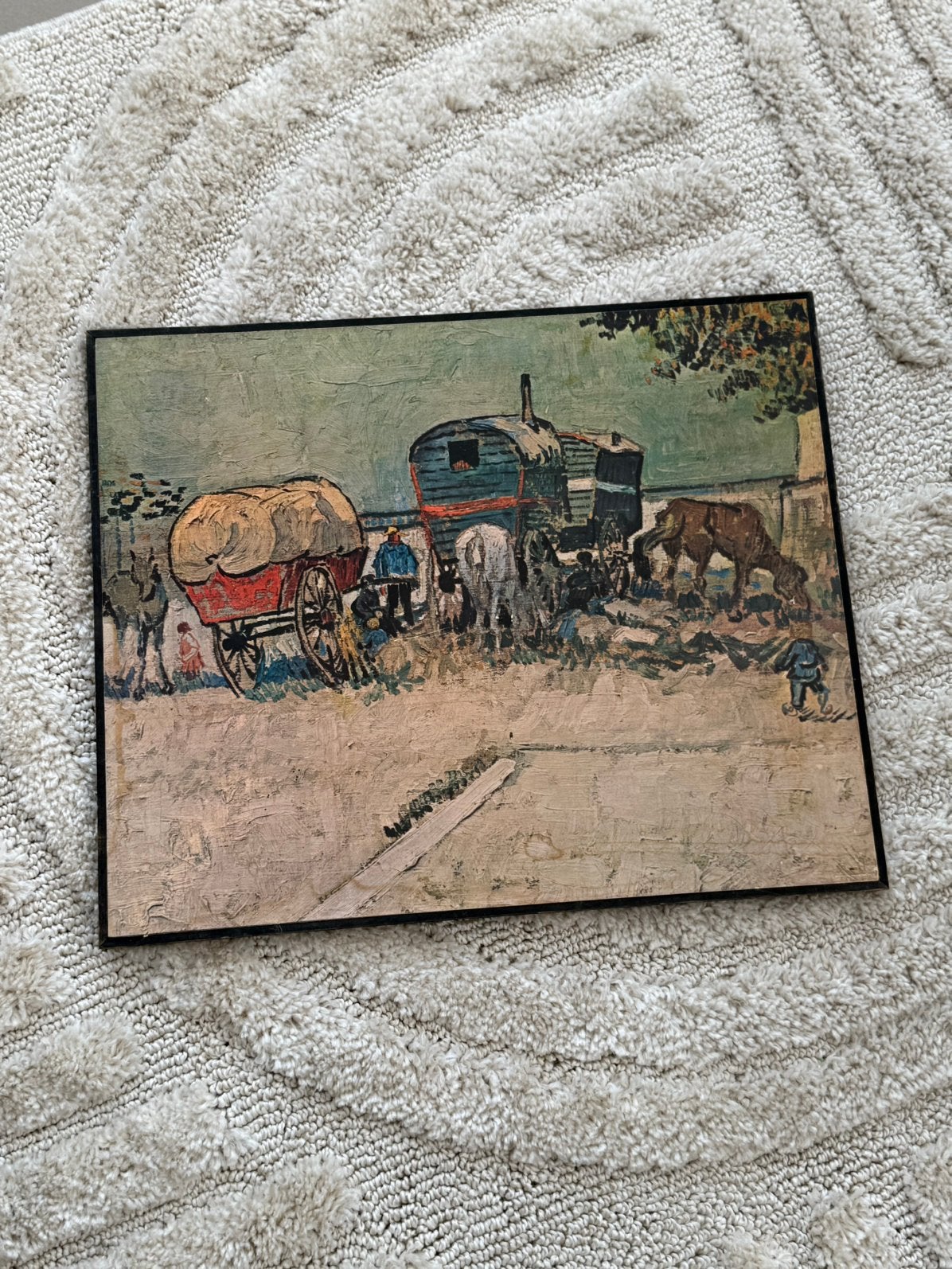 Vintage prent op hout Vincent van Gogh, Natuur, Gebruikt, Ophalen of Verzenden, Voor 1940