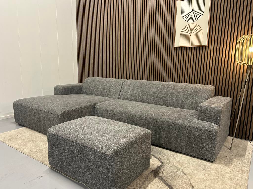 By Sidde Moa - Hoekbank + Hocker - Gravel Grey - Nette Staat, Ophalen of Verzenden, Zo goed als nieuw, 150 cm of meer, Vierpersoons of meer