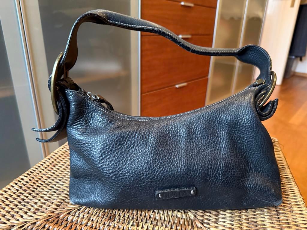 Zwarte leren handtas van Scapa, Ophalen of Verzenden, Gebruikt, Zwart, Handtas