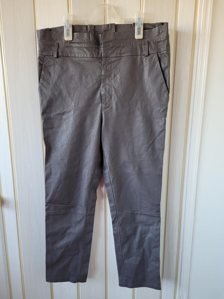 Est'Seven leren pantalon taupe 42/XL, Kleding | Dames, Broeken en Pantalons, Est'Seven, Ophalen of Verzenden, Zo goed als nieuw