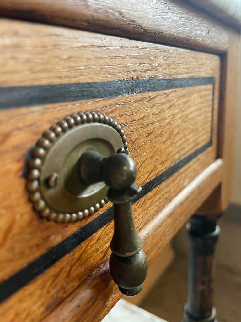 Unieke set vintage houten nachtkastjes met marmeren bladen, Ophalen, Gebruikt, Minder dan 45 cm, 70 cm of meer