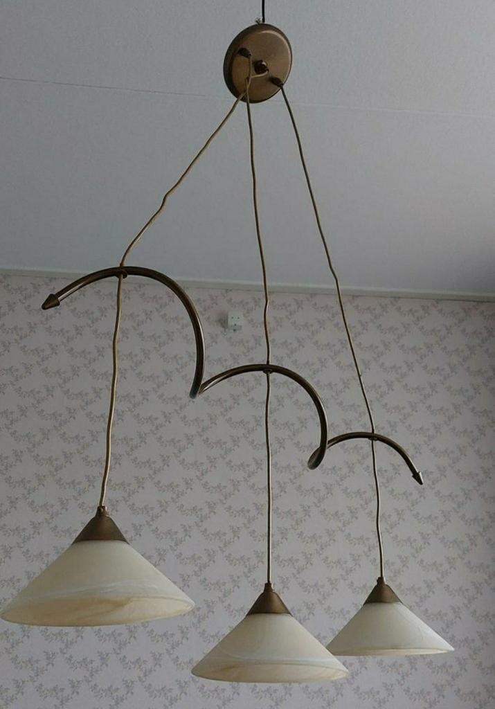 ZGAN!Prachtige,smaakvolle hanglamp met 3 schalen.Verstelbaar, Ophalen of Verzenden, Zo goed als nieuw, Glas