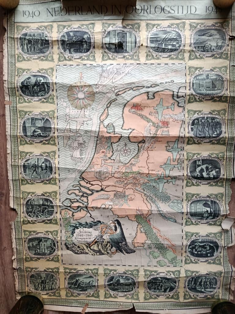 Oude poster Nederland in oorlogstijd 1940-1945, Ophalen of Verzenden, Overige onderwerpen