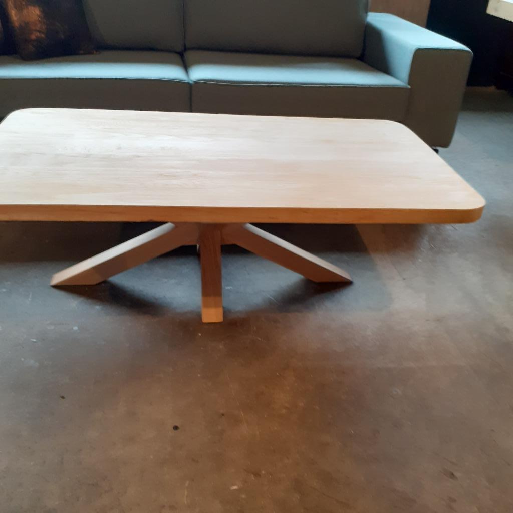 Massief eiken salontafel.met houten matrix NIEUW., Ophalen, 100 tot 150 cm, Nieuw, 50 tot 100 cm