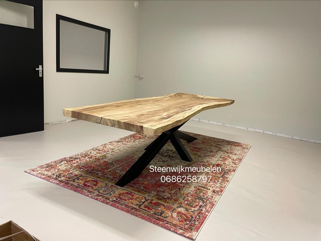 Boomstamtafel massief alle maten op voorraad suar eettafel, Ophalen of Verzenden, Nieuw