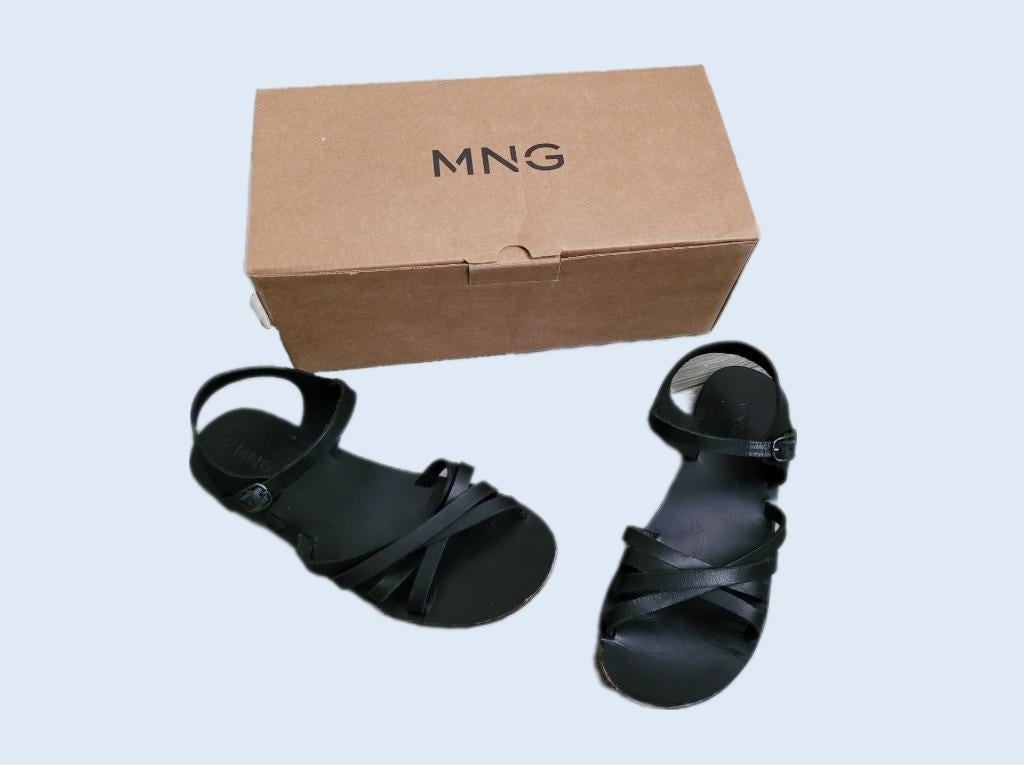 MANGO zwarte leren sandalen maat 35 ~ SJ2407, Meisje, Overige typen, Mango, Ophalen of Verzenden