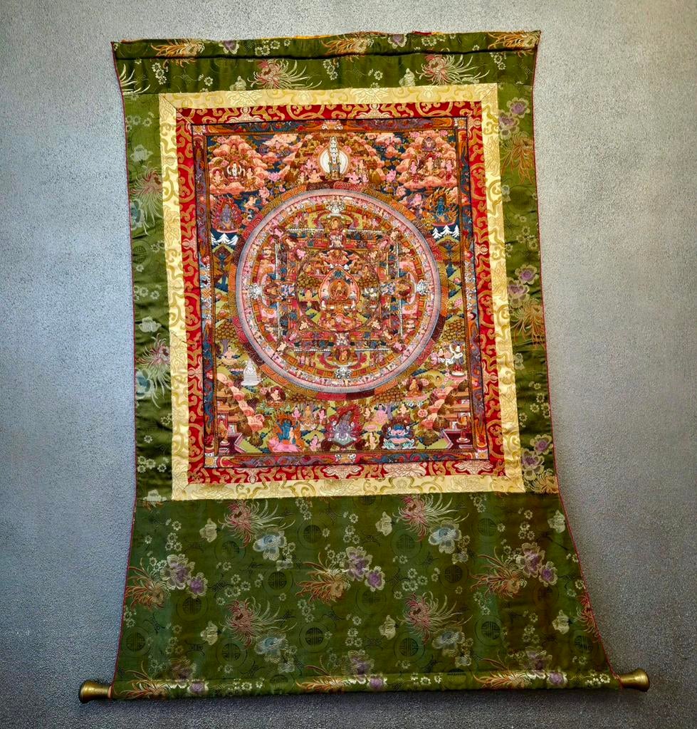 Tibetaanse Thangka 'Wiel van het Leven' – Jaren '70, Ophalen of Verzenden