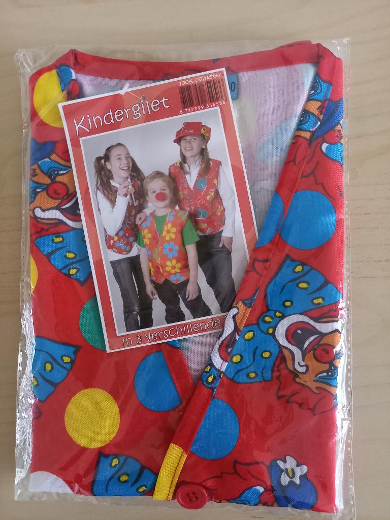 NIEUW Carnaval Kindergilet met clowns, maat 140, Kinderen en Baby's, Carnavalskleding en Verkleedspullen, Ophalen of Verzenden